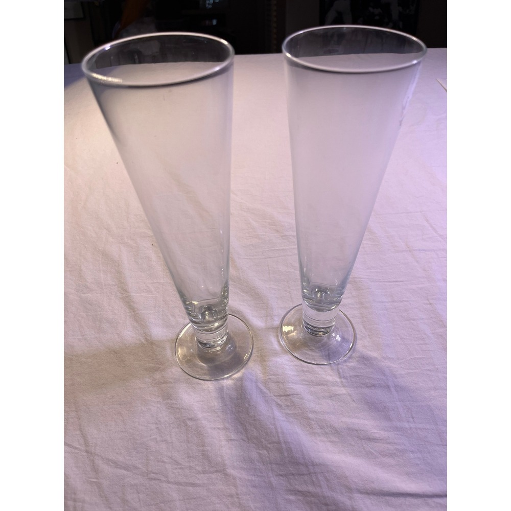 Unbranded Pilsner Beer Glasses Unisex OS Clear Pre-Owned Set of 2 Footed Tapered
